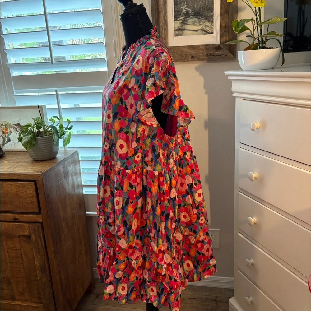 CHICSOUL
Floral Tiered Dress - Pink and Red, 2X - Picture 4 of 10